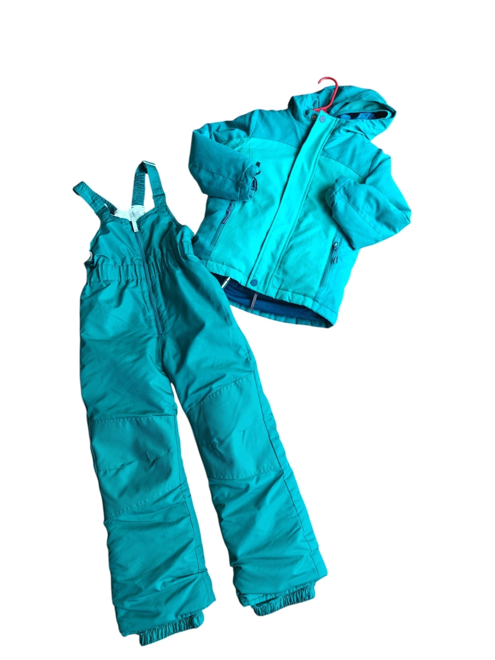 All in Motion Teal kids' winter snow bib and matching jacket set Size 6/6X